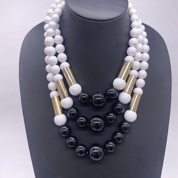 Charming Charlie White Black Ball Bead Multi-Strand Statement Necklace 19 to 21 - Picture 1 of 4